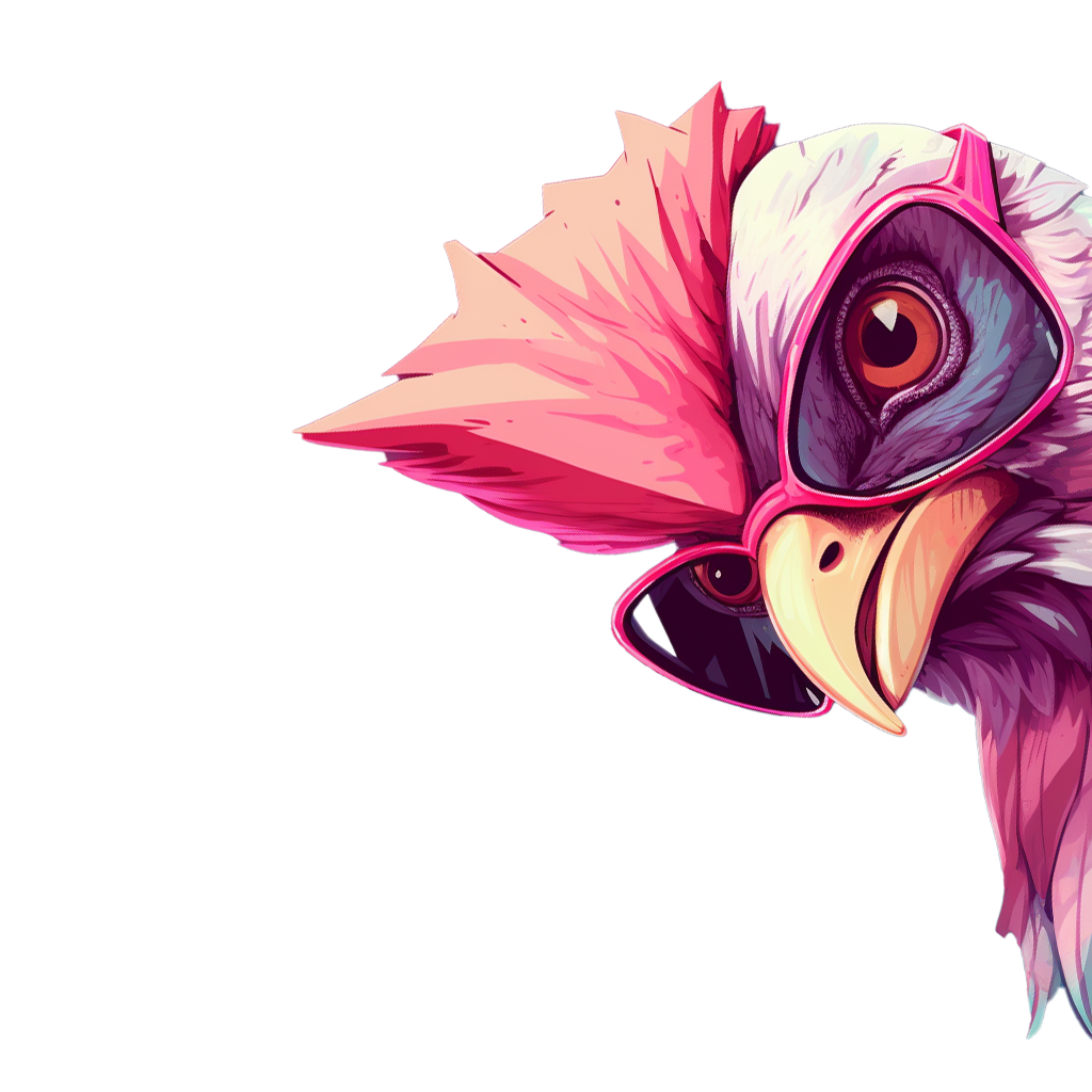 Mascotte-kip die van rechts in beeld gluurt